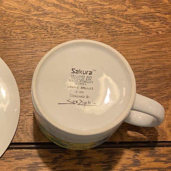 Sakura Creme Brulee Cup & Saucer by Sue Zipkin 2 sets of 2 Excellent Condition - Picture 4 of 4